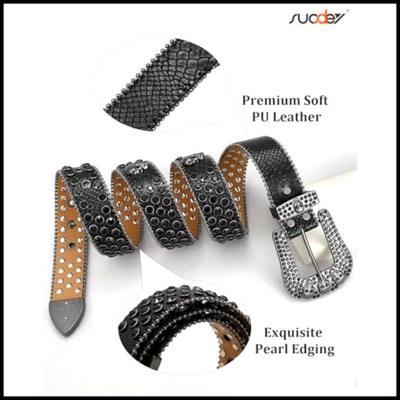 Rhinestone Skull Studded Leather Belt Punk Fashion Bling Accessory Y2K main image 4